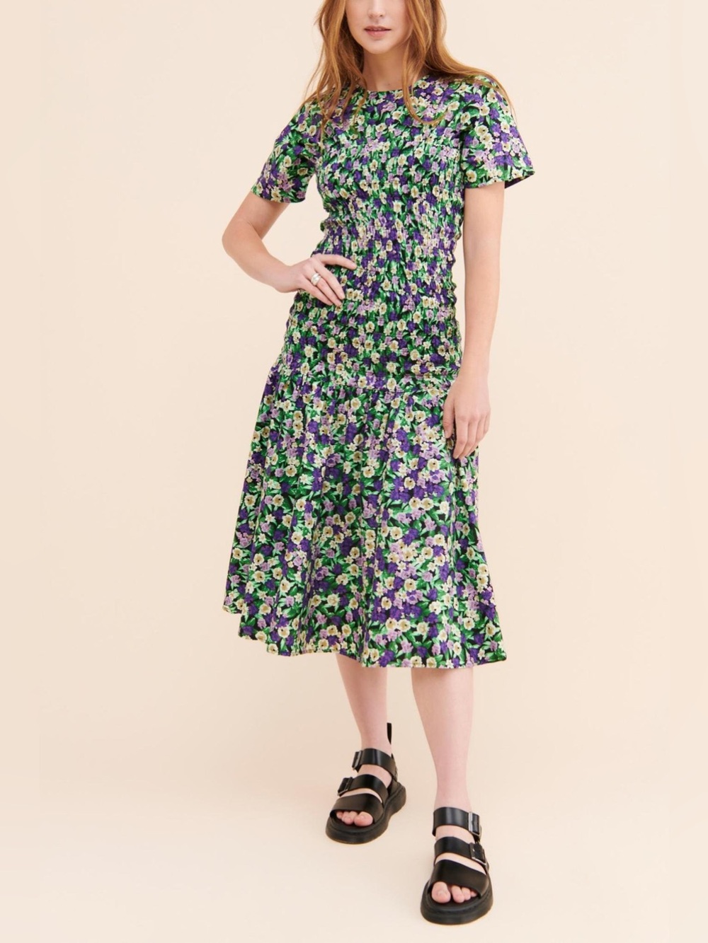 GHOSPELL Floral Smocked Midi Dress Size XS
